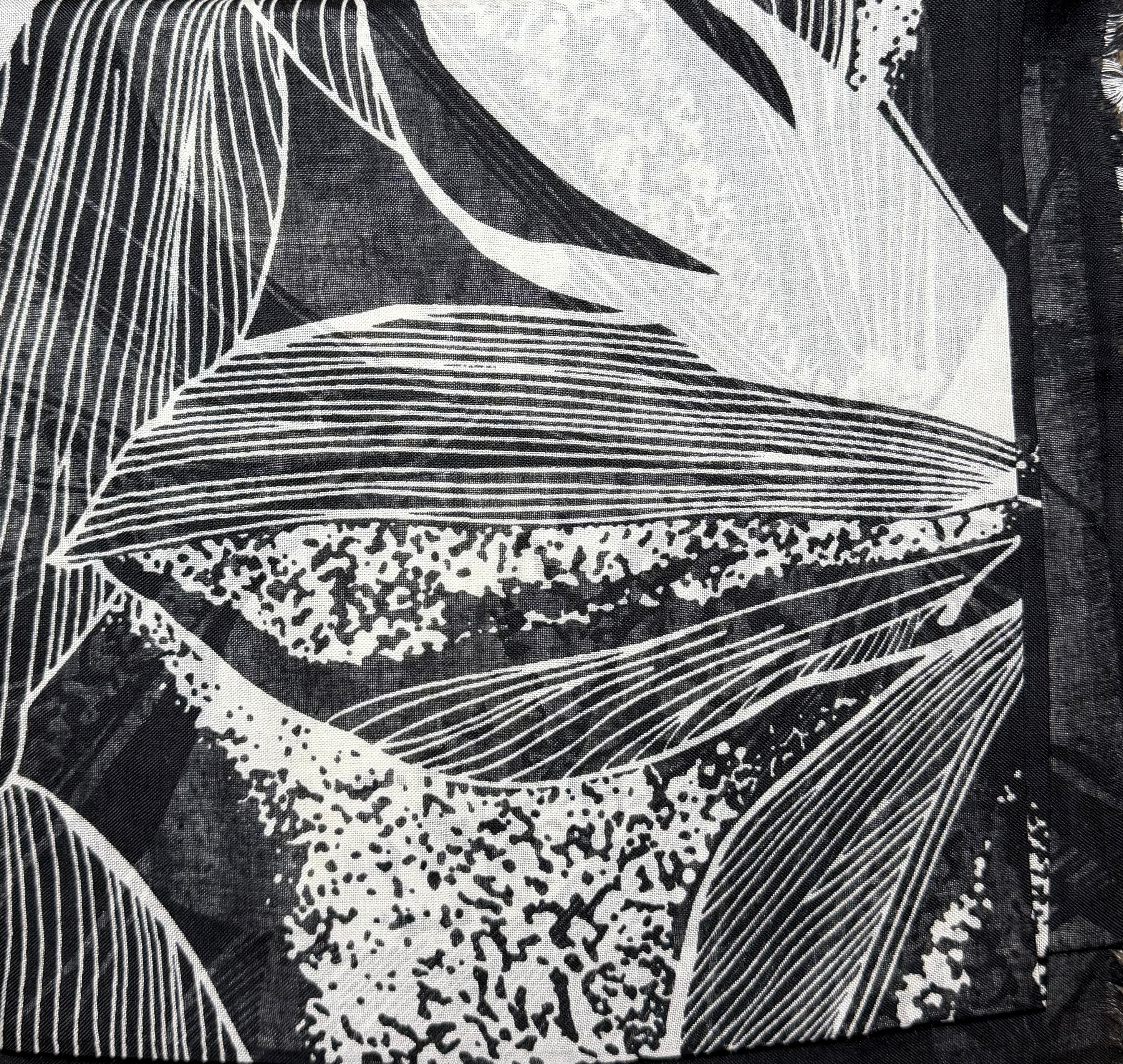 B&W abstract floral cotton headscarf