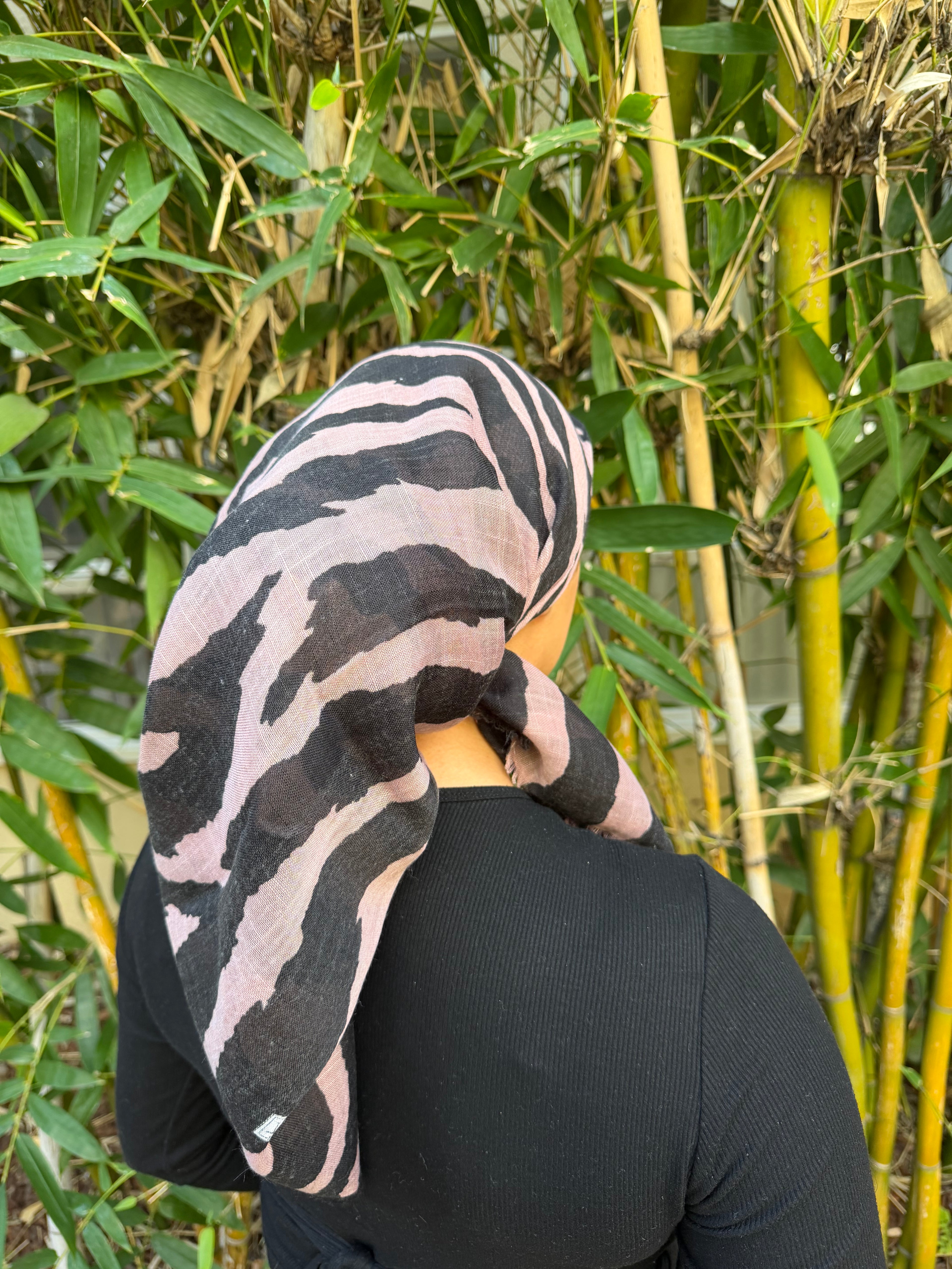Zebra print black and pink cotton headscarf