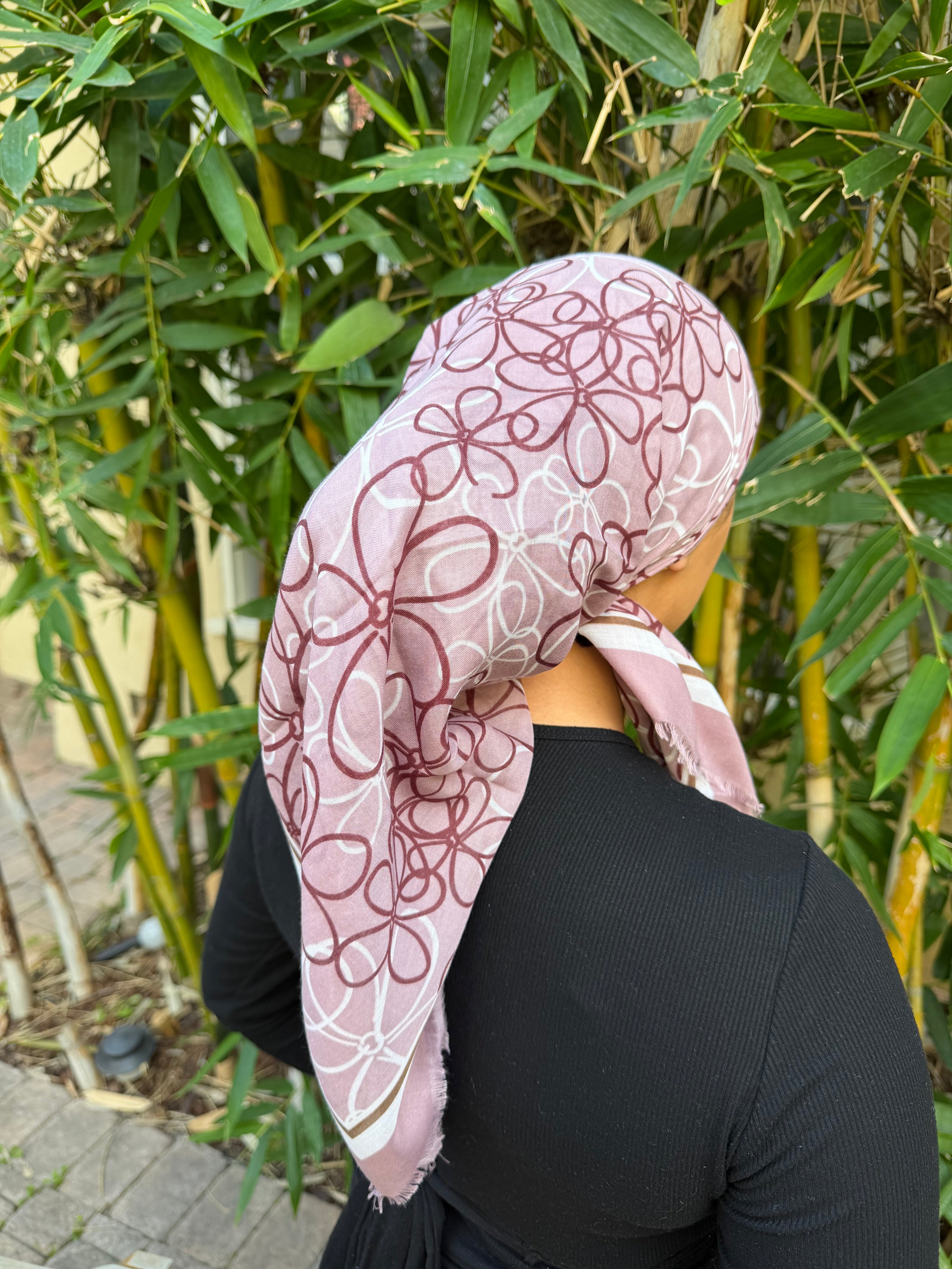 Pink floral cotton headscarf