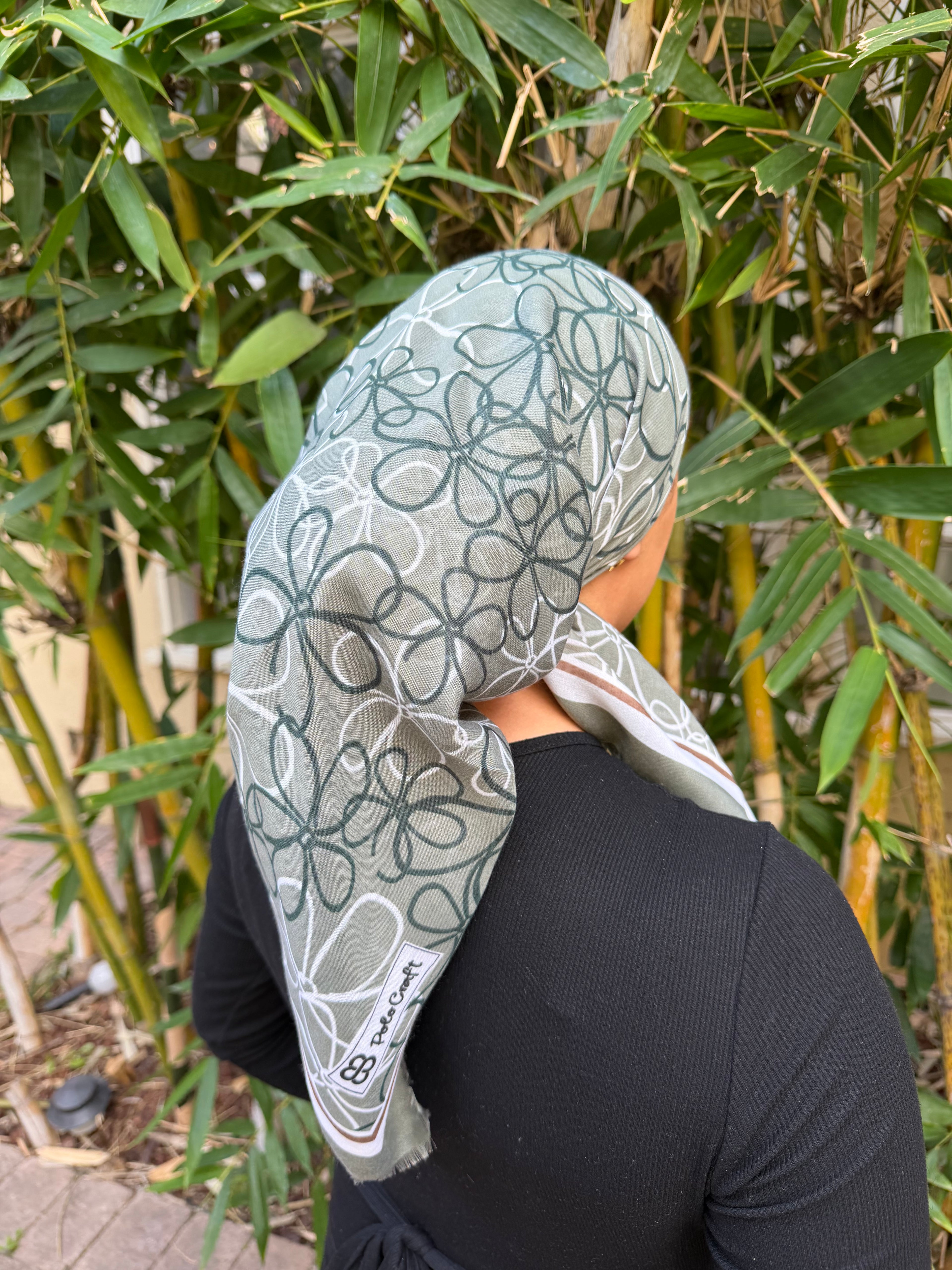 Green floral cotton headscarf