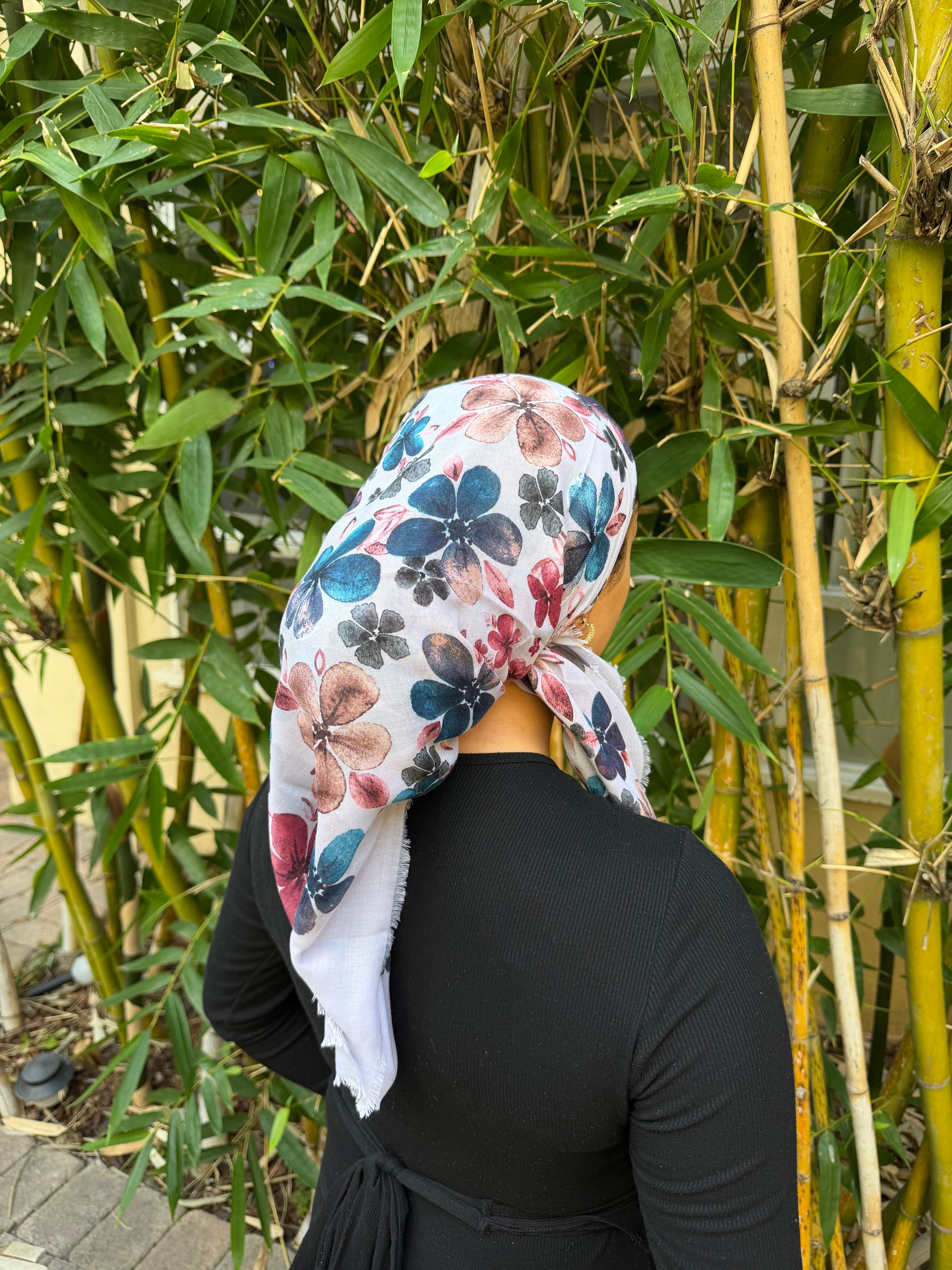 Multicolor floral cotton headscarf