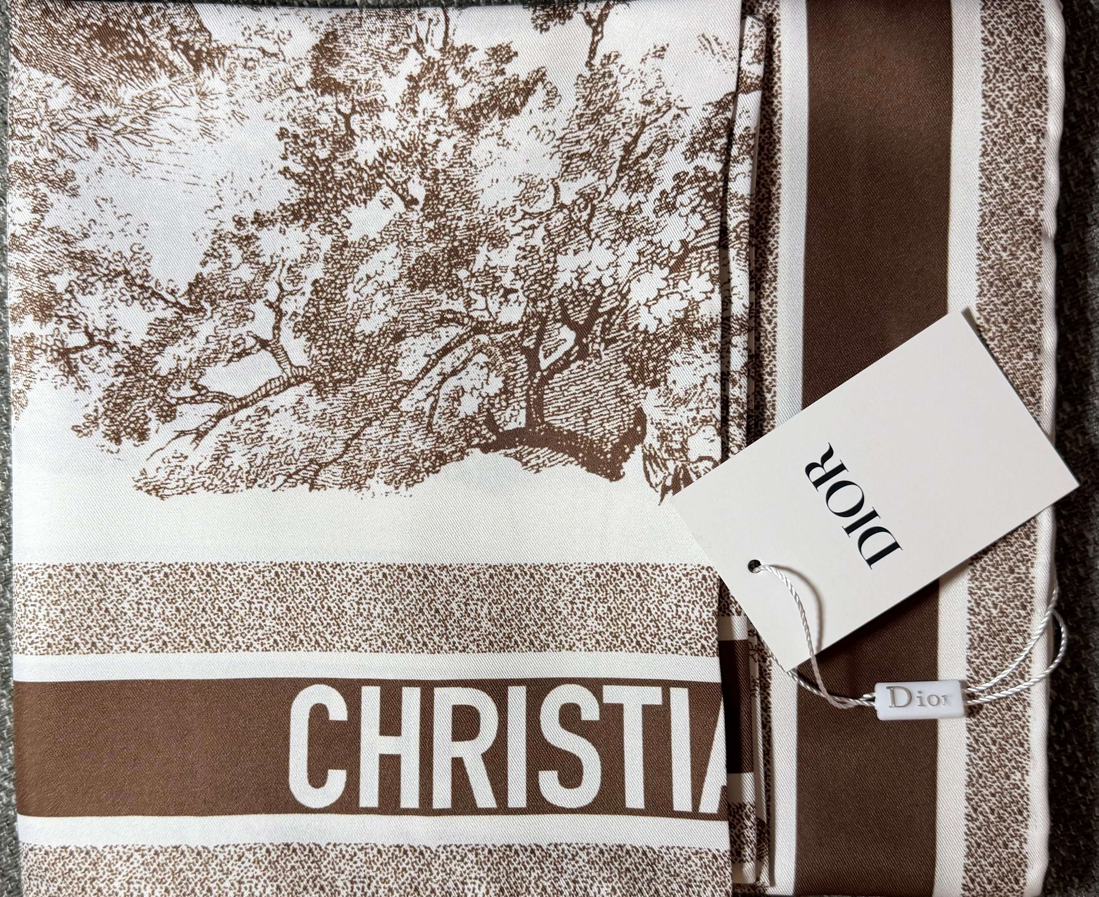 DIO. replica satin printed square scarf (brown)